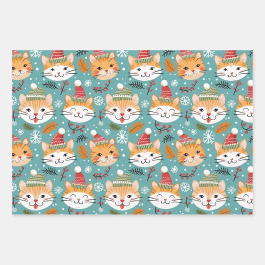 Fun Retro Orange Katzen Weihnachten Geschenkpapier Set (Vorderseite 3)