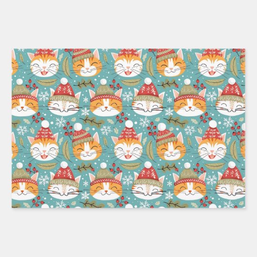 Fun Retro Orange Katzen Weihnachten Geschenkpapier Set (Vorderseite 2)