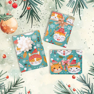 Fun Retro Orange Katzen Weihnachten Geschenkpapier Set