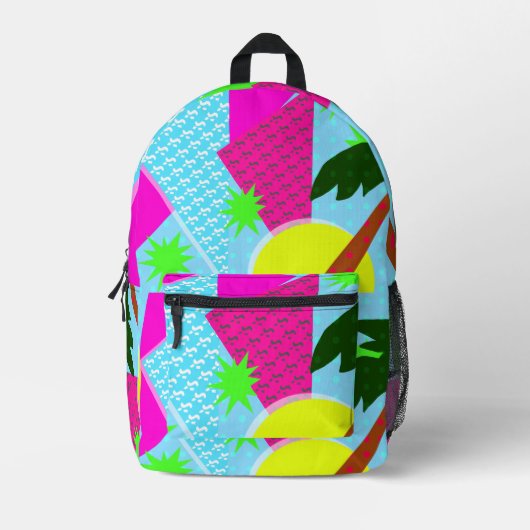 Fun Retro Palm Neon Epic Aighties Muster Bedruckter Rucksack (Vorderseite)