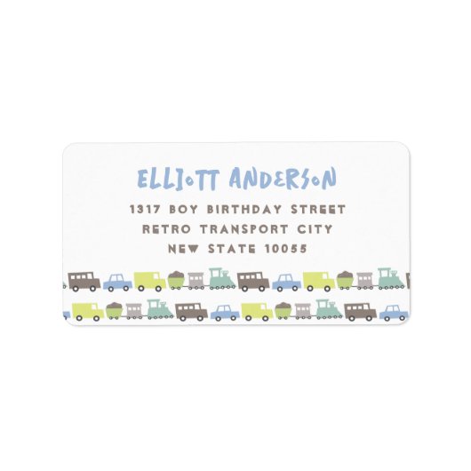 Fun Retro Pastels Boys Toys Niedliche Transportadr Adressaufkleber (Vorne)