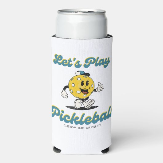 Fun Retro Pickleball Cartoon Mascot Personalisiert Selters Dosenkühler (Seltzer Vorderseite)