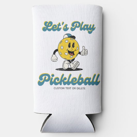 Fun Retro Pickleball Cartoon Mascot Personalisiert Selters Dosenkühler (Vorderseite)