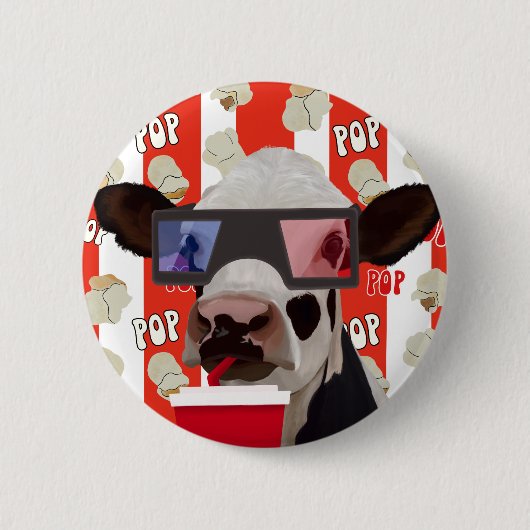 Fun Retro Popcorn Whimsical Kuh - Rote Streifen Button (Vorderseite)