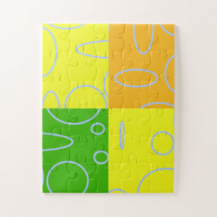 Fun Retro Quad Gelb Grün Orange Geometrisch Puzzle