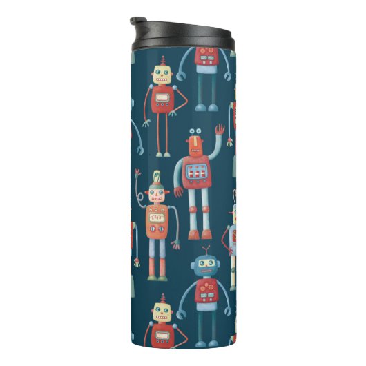 Fun Retro Robot Muster Thermosbecher (Nach rechts gedreht)