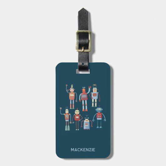 Fun Retro Robot Stil der 50er Jahre Gepäckanhänger (Vorderseite vertikal)