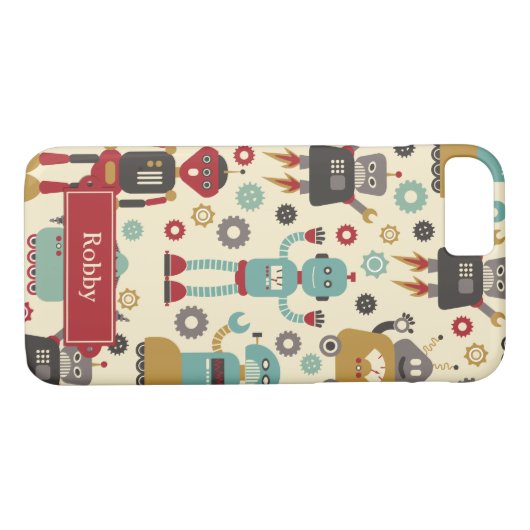 Fun Retro Robots Illustriertes Muster (Cream) Case-Mate iPhone Hülle (Rückseite (Horizontal))