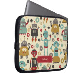 Fun Retro Robots Illustriertes Muster (Cream) Laptopschutzhülle (Vorne Rechts)
