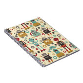 Fun Retro Robots Illustriertes Muster (Cream) Notizblock (Rechte Seite)