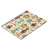 Fun Retro Robots Illustriertes Muster (Cream) Notizblock (Linke Seite)
