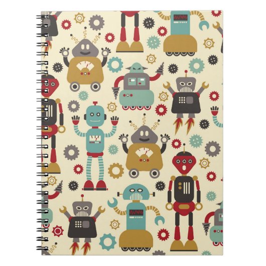 Fun Retro Robots Illustriertes Muster (Cream) Notizblock (Vorderseite)