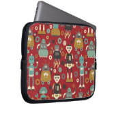 Fun Retro Robots Illustriertes Muster (rot) Laptopschutzhülle (Vorne Rechts)