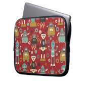 Fun Retro Robots Illustriertes Muster (rot) Laptopschutzhülle (Vorderseite Links)