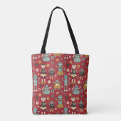 Fun Retro Robots Illustriertes Muster (rot) Tasche (Rückseite)