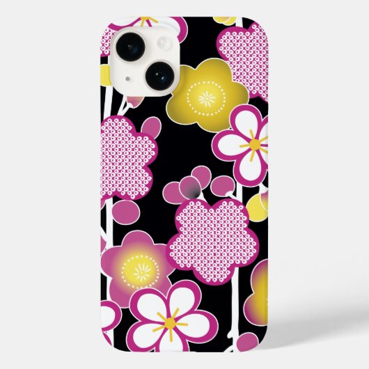 Fun Retro Rosa und gelbe Blumen Blumenmuster Case-Mate iPhone Hülle (Rückseite)