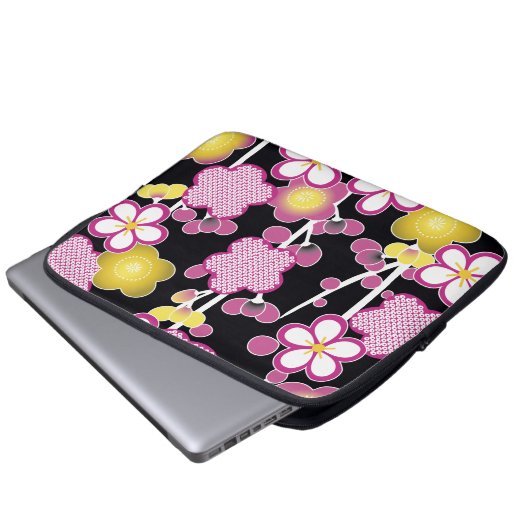 Fun Retro Rosa und gelbe Blumen Blumenmuster Laptopschutzhülle (Vorne Knopf)