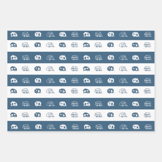 Fun Retro RV Campers in Blau und Weiß Geschenkpapier Set (Vorderseite 3)