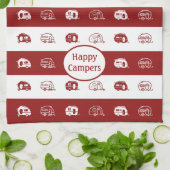 Fun Retro RV Happy Campers in Deep Red und White Geschirrtuch (Gefaltet)