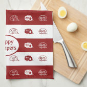 Fun Retro RV Happy Campers in Deep Red und White Geschirrtuch (Viertel Falte)