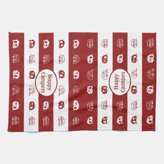 Fun Retro RV Happy Campers in Deep Red und White Geschirrtuch (Horizontal)