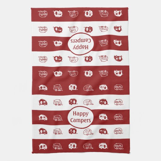 Fun Retro RV Happy Campers in Deep Red und White Geschirrtuch (Vertikal)