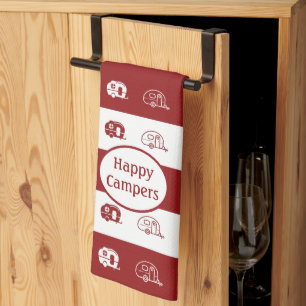 Fun Retro RV Happy Campers in Deep Red und White Geschirrtuch