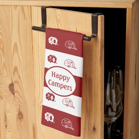 Fun Retro RV Happy Campers in Deep Red und White Geschirrtuch (Drittel gefaltet)