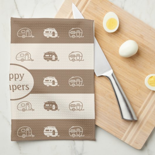 Fun Retro RV Happy Campers in Kaffee und Creme Geschirrtuch (Viertel Falte)