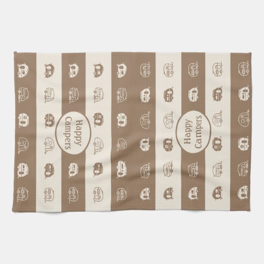 Fun Retro RV Happy Campers in Kaffee und Creme Geschirrtuch (Horizontal)