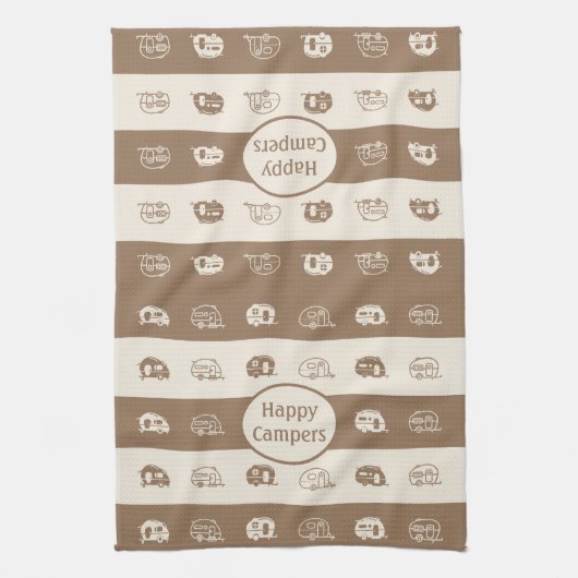 Fun Retro RV Happy Campers in Kaffee und Creme Geschirrtuch (Vertikal)