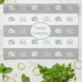 Fun Retro RV Happy Campers, Light Grau und Weiß Geschirrtuch (Gefaltet)