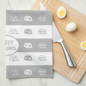 Fun Retro RV Happy Campers, Light Grau und Weiß Geschirrtuch (Viertel Falte)