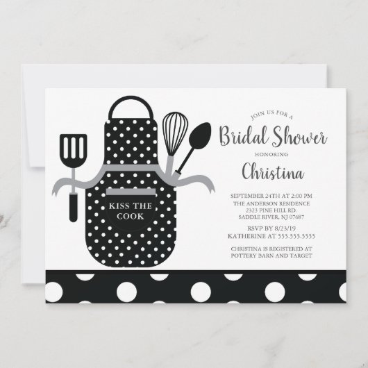 Fun Retro Schwarz-weiß Kitchenette Brautparty Einladung (Vorderseite)