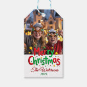 Fun Retro Script Merry Christmas Letterpress Photo Geschenkanhänger (Vorderseite)