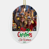 Fun Retro Script Merry Christmas Letterpress Photo Keramik Ornament (Rechts)