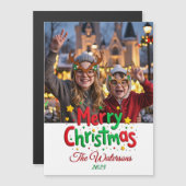 Fun Retro Script Merry Christmas Letterpress Photo Magnetkarte (Vorne/Hinten)