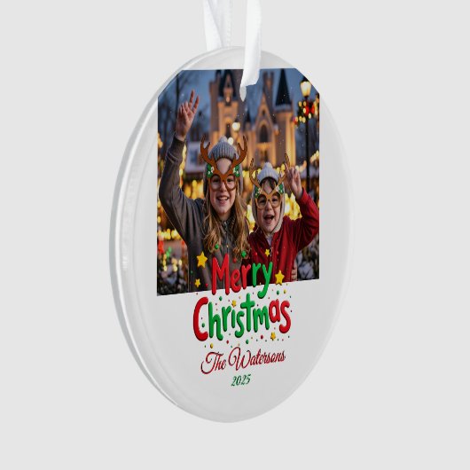 Fun Retro Script Merry Christmas Letterpress Photo Ornament (Vorderseite)