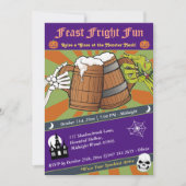 Fun Retro Skeleton & Zombie Cheers Halloween-Party Einladung (Vorderseite)