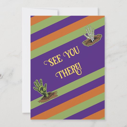 Fun Retro Skeleton & Zombie Cheers Halloween-Party Einladung (Rückseite)