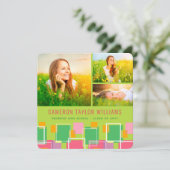 Fun Retro Squares 3 Fotocollage Graduation Party Einladung (Stehend Vorderseite)