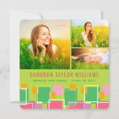 Fun Retro Squares 3 Fotocollage Graduation Party Einladung (Vorderseite)