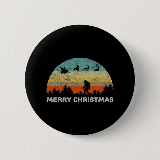 Fun Retro Style Big Foot Frohe Weihnachten Yeti Button (Vorderseite)