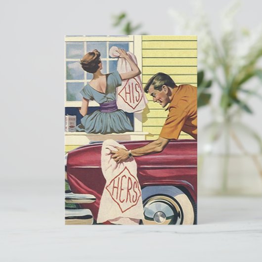 Fun Retro Sys & Hers Coupels Einladungen (Stehend Vorderseite)