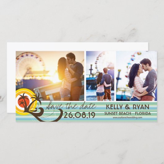 Fun Retro Tropical Beach Sonnenuntergang Palmen Bä Save The Date (Vorne/Hinten)