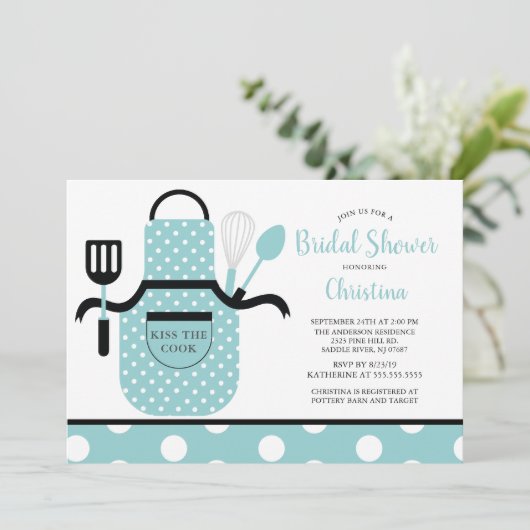 Fun Retro Turquoise Kitchen Brautparty Einladung (Stehend Vorderseite)