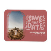 Fun Retro Typografy Foto Hochzeit Speichern Sie da Magnet (Horizontal)