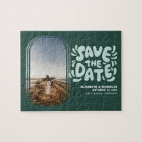 Fun Retro Typografy Foto Hochzeit Speichern Sie da