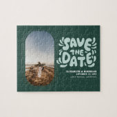 Fun Retro Typography Photo Wedding Save the Date Puzzle (Horizontal)