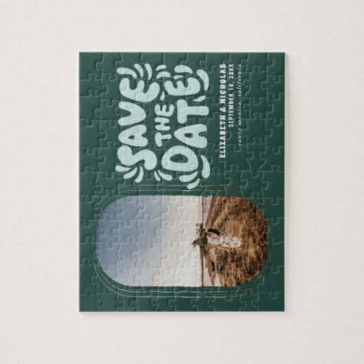 Fun Retro Typography Photo Wedding Save the Date Puzzle (Vertikal)